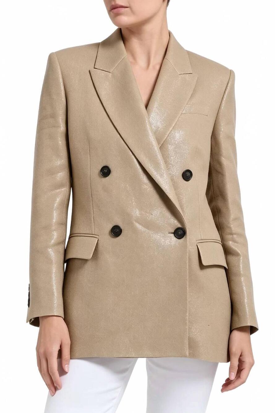 NEW BRUNELLO CUCINELLI women's double breasted blazer in neutral finish brown